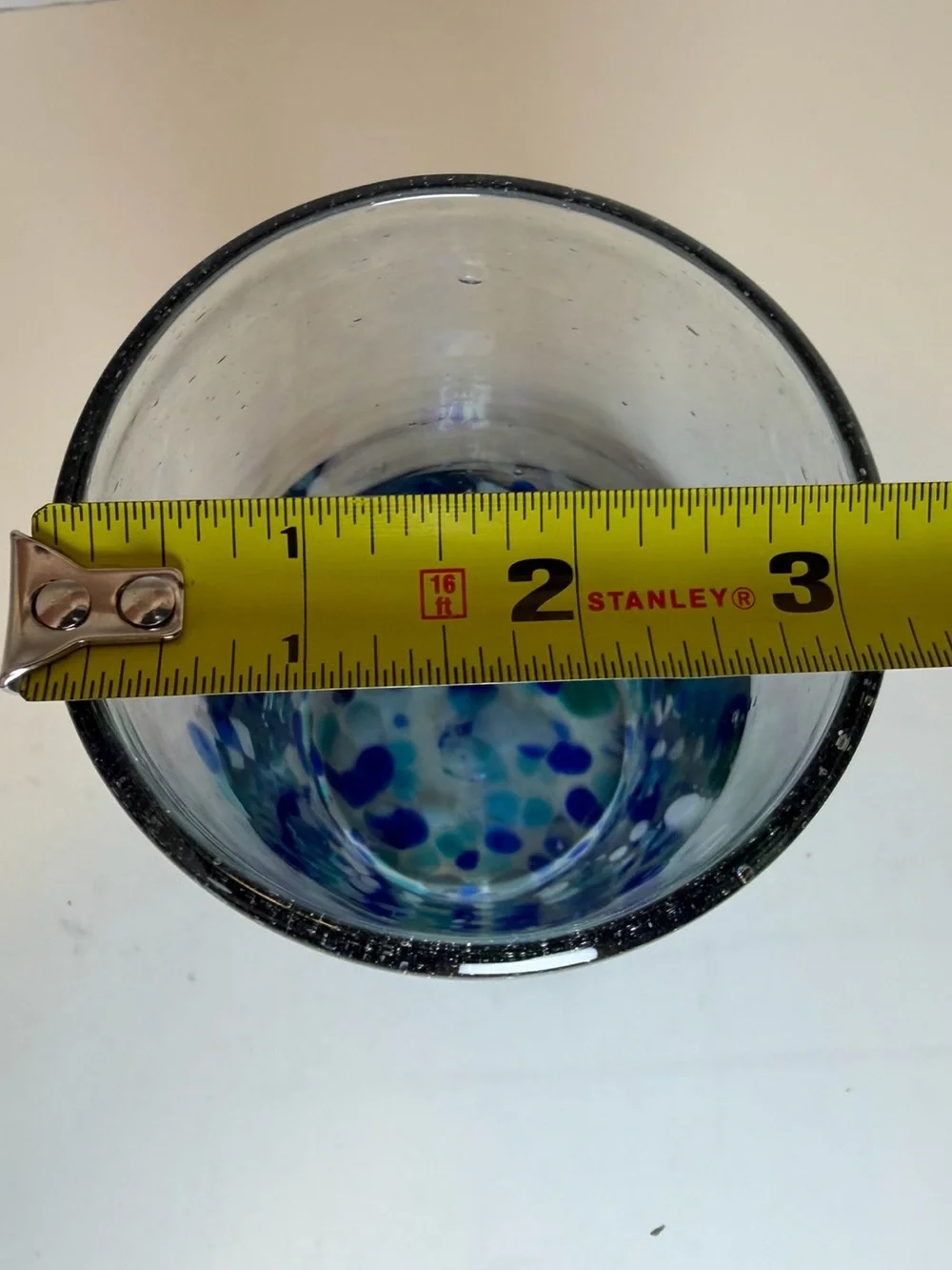 Blue-Green Speckled Handblown Art Glass Drinking Glass